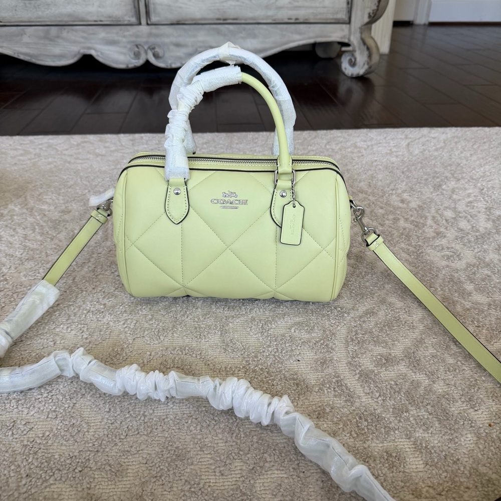 Coach Rowan Satchel In Lime Green With Puffy Diamond Quilting / BRAND NEW